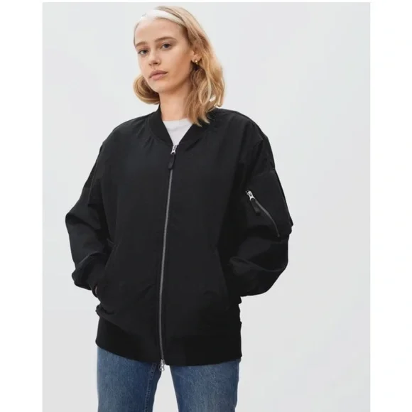Everlane Bomber Jacket Black Womens XS Varsity Track - Picture 2 of 10
